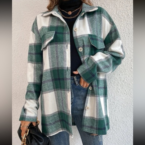 Cozy Plaid Stripe green Oversized Flannel Shirt Shacket - Picture 12 of 12